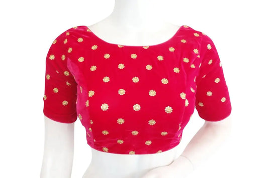 Pink Color Designer Velvet Sequin Readymade Saree Blouse - D3blouses