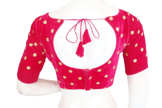 Pink Color Designer Velvet Sequin Readymade Saree Blouse - D3blouses