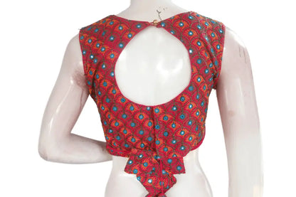 Pink Color Peacock Embroidery Foil Mirror Boat Neck Designer Readymade Matching Saree Blouse - D3blouses