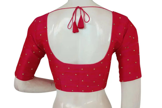 Pink Color Plain Moti Stone Work Indian Saree Readymade Blouse - D3blouses