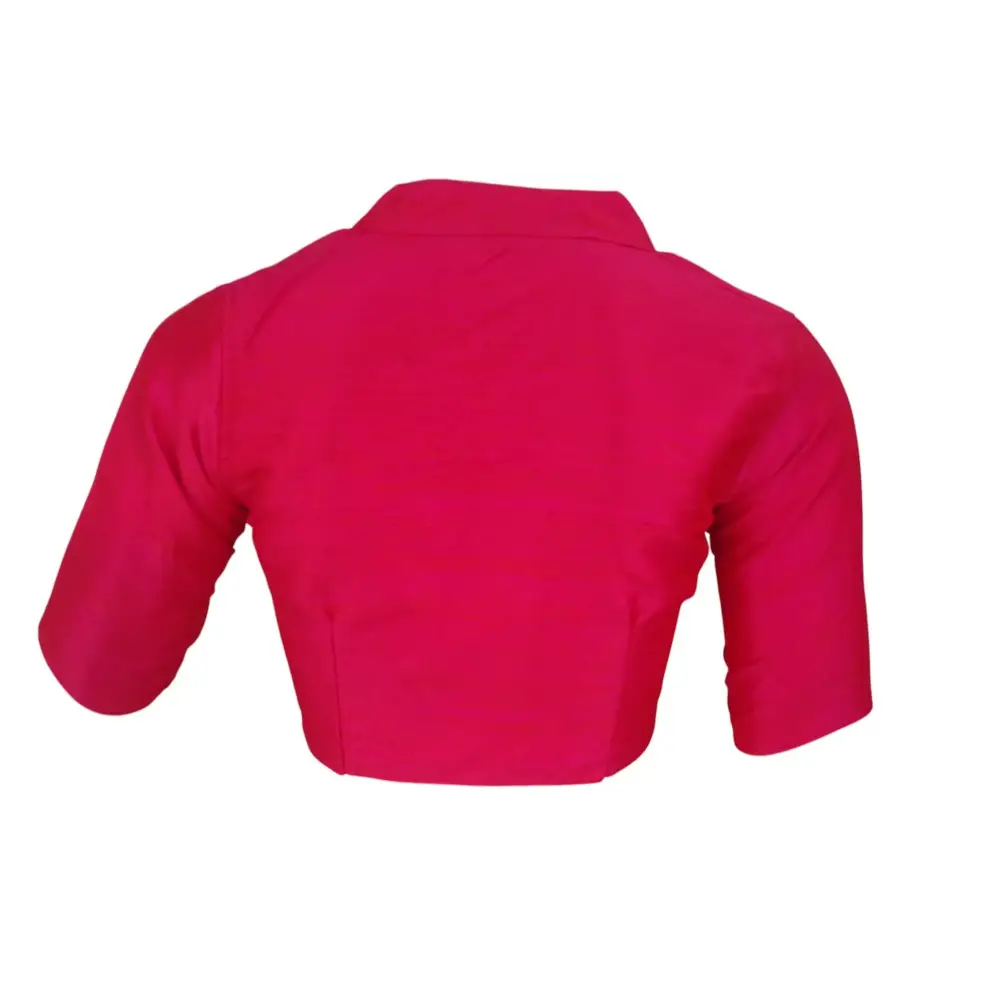 Pink Color Semi Raw Silk Saree Blouse – Collar Neck, Stitched & Ready to Wear with Cotton Lining - D3blouses