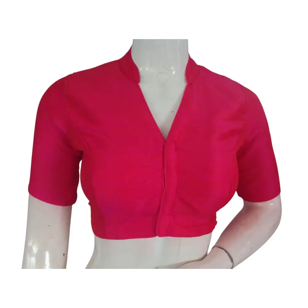 Pink Color Semi Raw Silk Saree Blouse – Collar Neck, Stitched & Ready to Wear with Cotton Lining - D3blouses