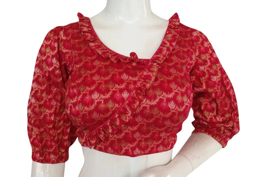 Pink Color Semi Silk Balloon Sleeves Designer Readymade Blouse - D3blouses