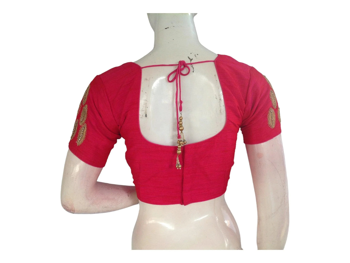 Pink Color Semi Silk Designer Embroidery Croptop Blouse, Indian Readymade Saree Blouse - D3blouses