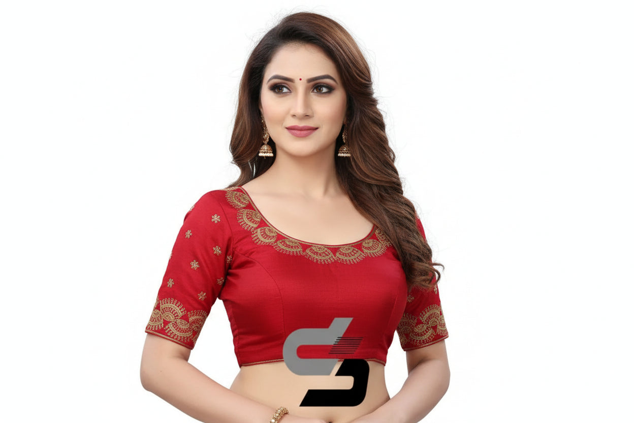 Pink Color Semi Silk Designer Embroidery Readymade Saree Blouse - D3blouses