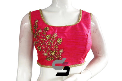 Pink Color Semi Silk Designer Party Wear Readymade Blouse/ Indian Crop Tops - D3blouses