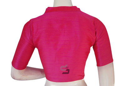 Pink Color Semi Silk Plain Collar Neck Readymade Blouse - D3blouses