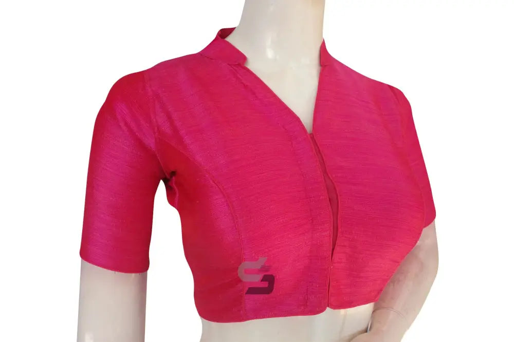 Pink Color Semi Silk Plain Collar Neck Readymade Blouse - D3blouses