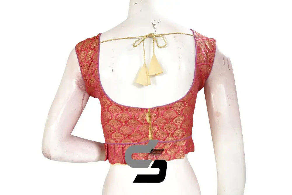 Pink Color Sleeveless Brocade Designer Party Wear Readymade Blouse/ Indian Crop Tops - D3blouses
