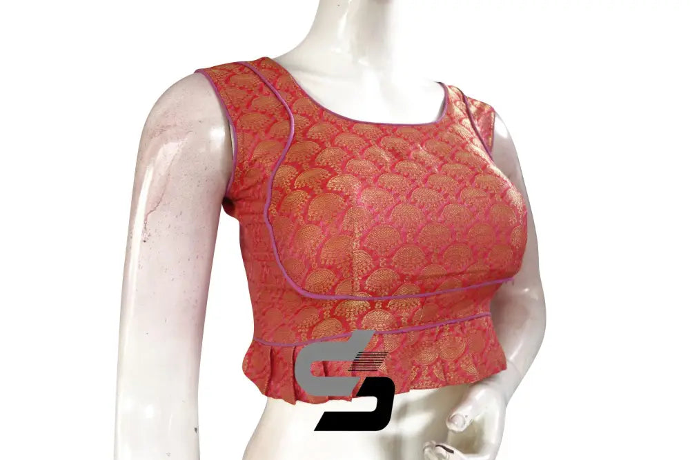 Pink Color Sleeveless Brocade Designer Party Wear Readymade Blouse/ Indian Crop Tops - D3blouses