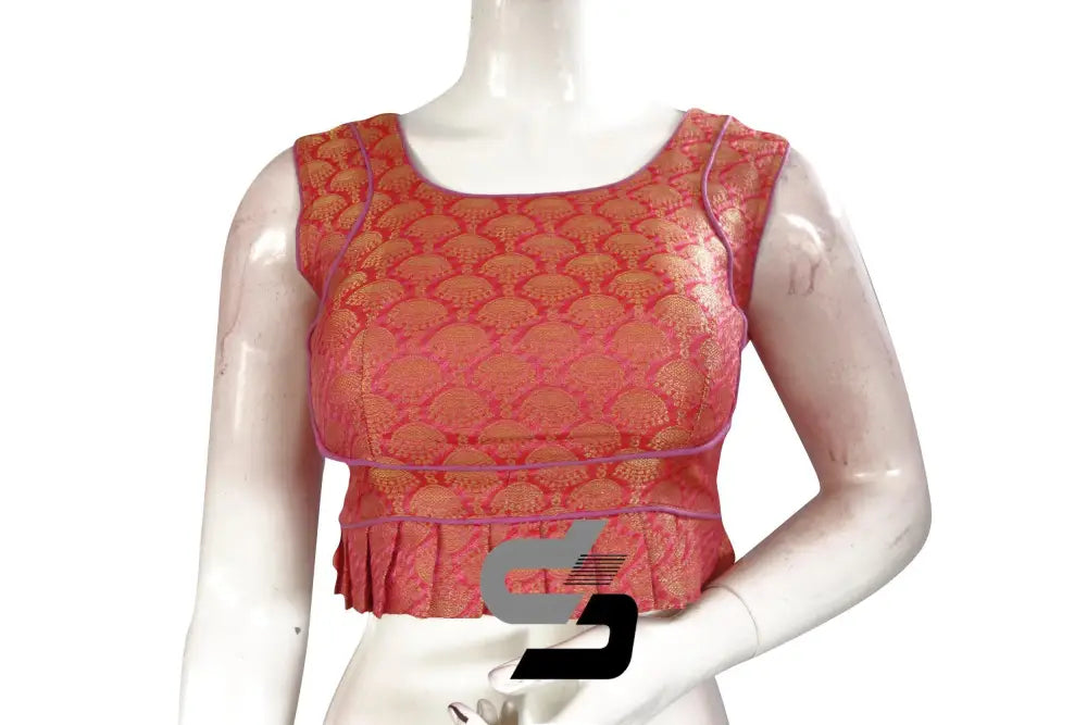 Pink Color Sleeveless Brocade Designer Party Wear Readymade Blouse/ Indian Crop Tops - D3blouses