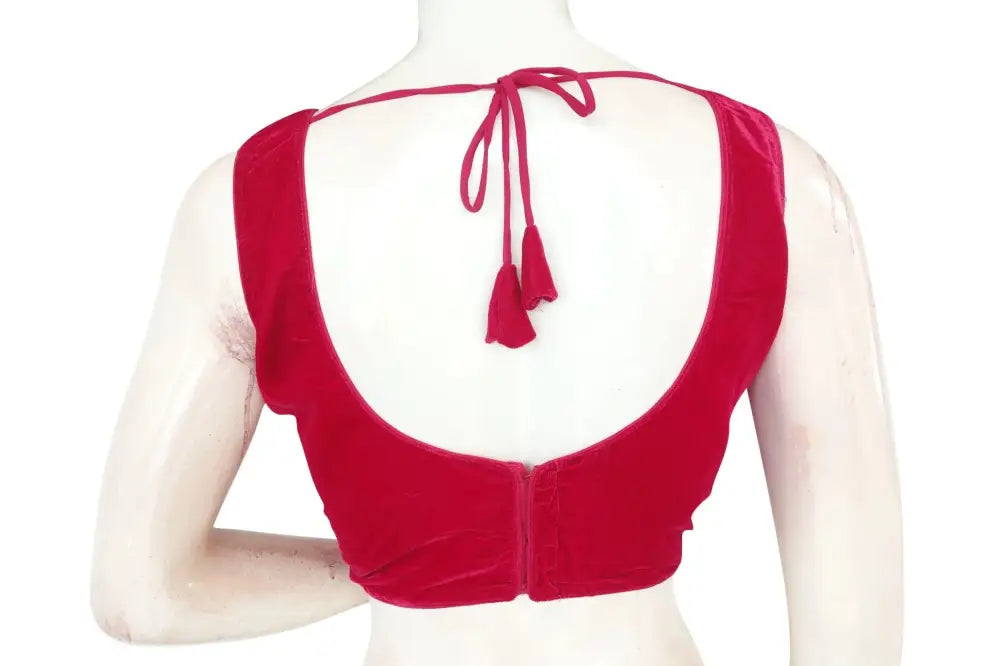 Pink Color Velvet Designer Blouse With Saree Belt - D3blouses