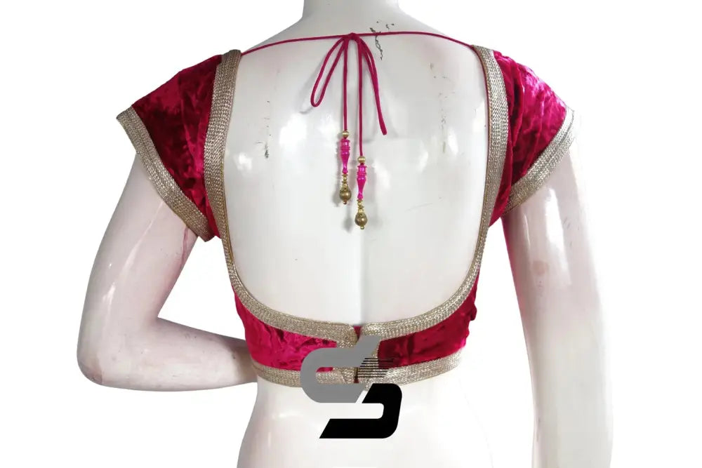 Pink Color Velvet Designer Party Wear Readymade Blouse/ Indian Crop Tops - D3blouses