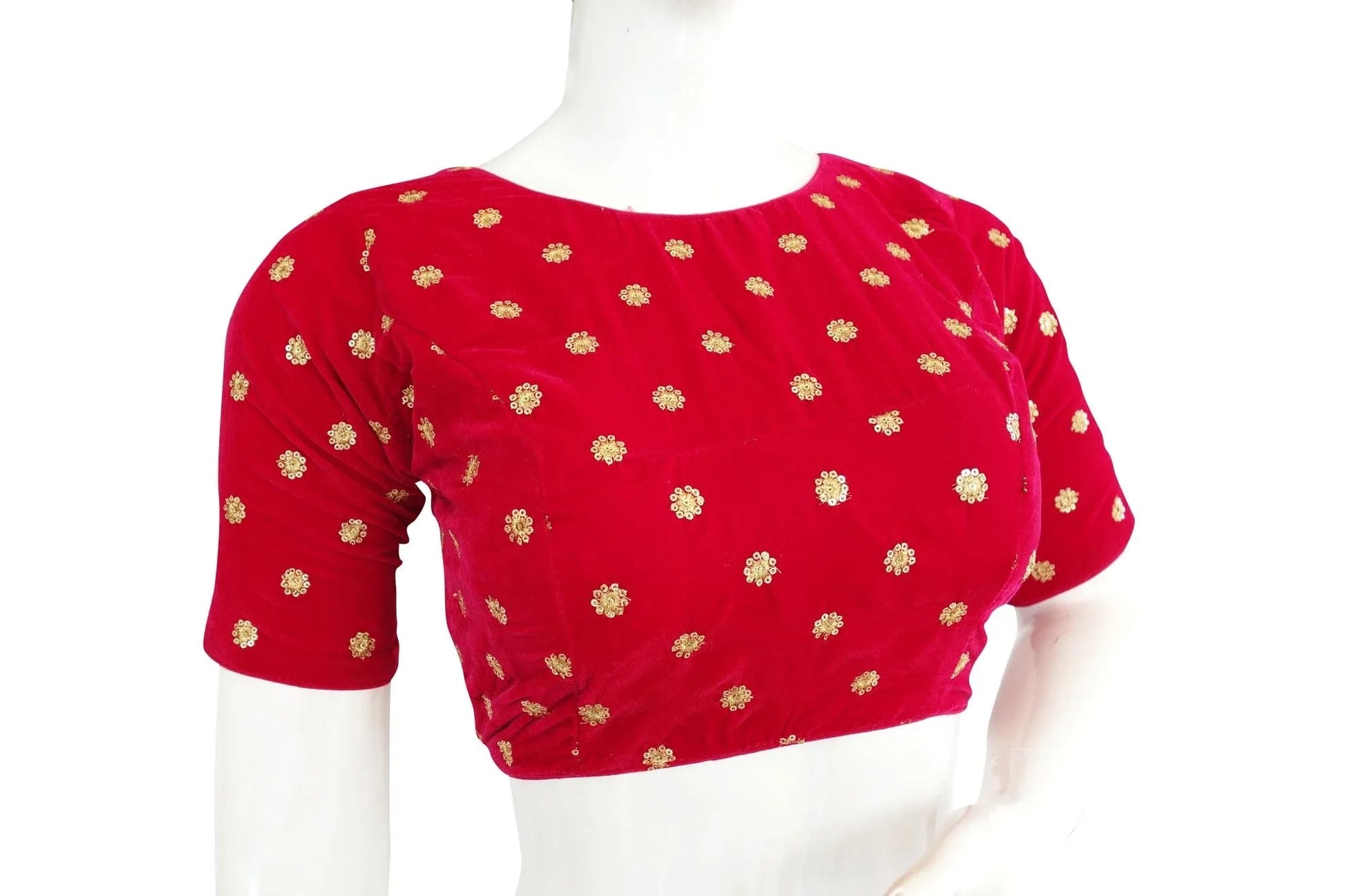 Pink Colour Designer velvet sequin embroidered readymade blouse with back open and boat neck / Velvet crop top/ Saree readymade blouse - D3blouses