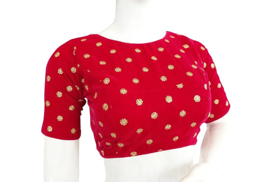 Pink Colour Designer velvet sequin embroidered readymade blouse with back open and boat neck / Velvet crop top/ Saree readymade blouse - D3blouses