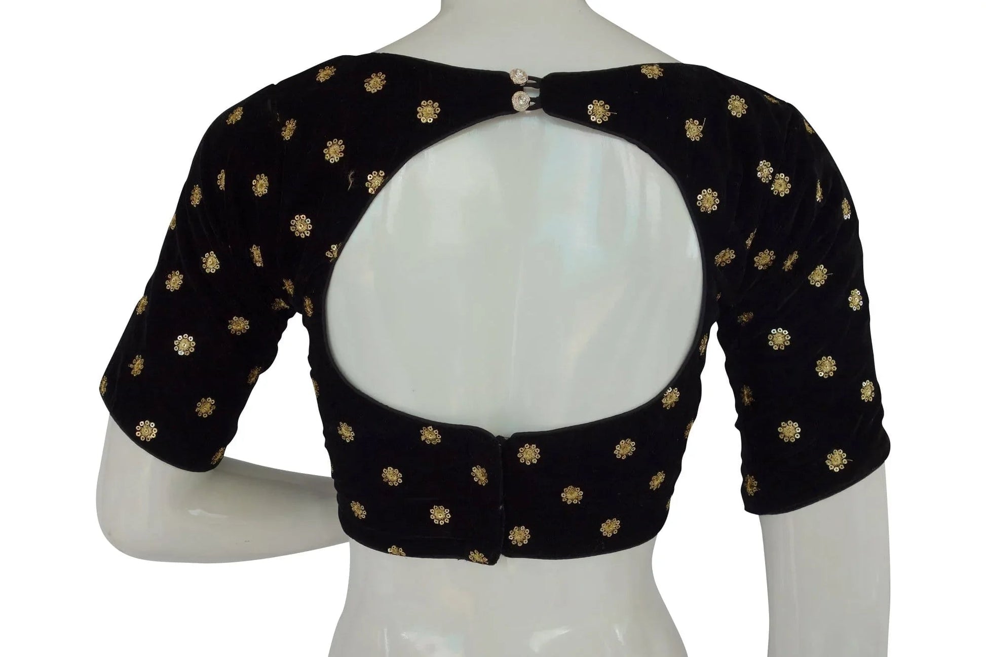 Pink Colour Designer velvet sequin embroidered readymade blouse with back open and boat neck / Velvet crop top/ Saree readymade blouse - D3blouses