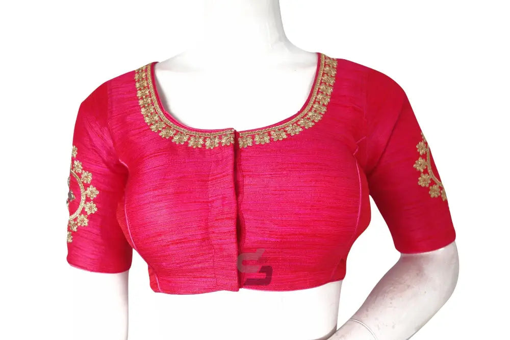 Pink Embroidered High Neck Saree Blouse - Designer Elegance - D3blouses