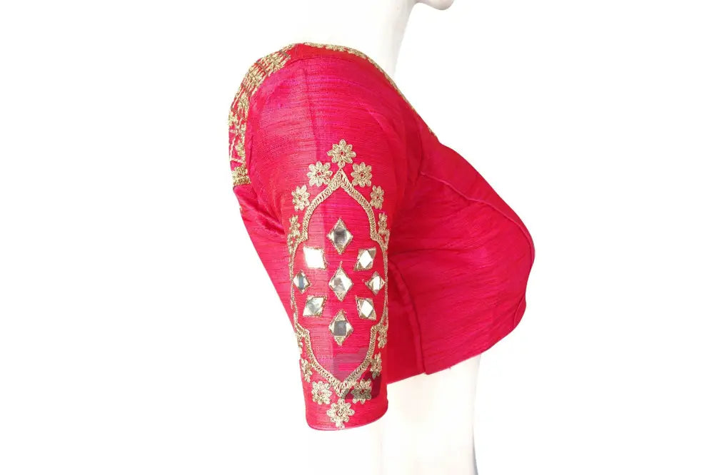 Pink Embroidered High Neck Saree Blouse - Designer Elegance - D3blouses