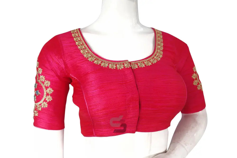 Pink Embroidered High Neck Saree Blouse - Designer Elegance - D3blouses