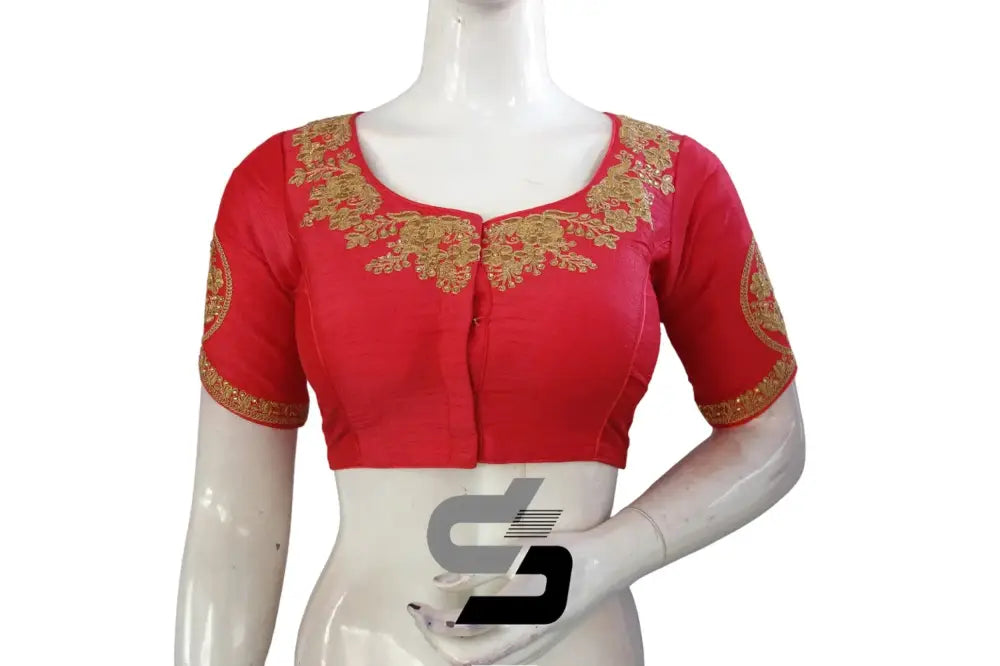 Pink High Neck Designer Embroidered Saree Blouses: Vibrant Elegance - D3blouses