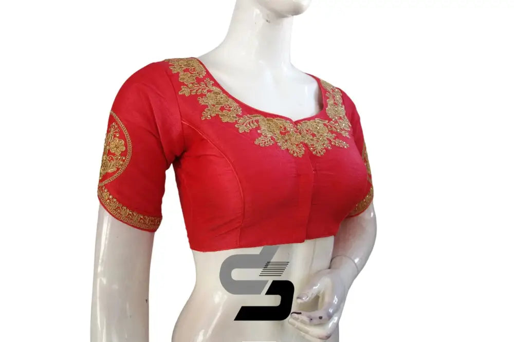 Pink High Neck Designer Embroidered Saree Blouses: Vibrant Elegance - D3blouses