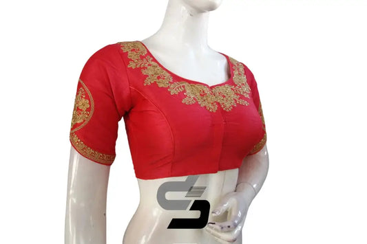 Pink High Neck Designer Embroidered Saree Blouses: Vibrant Elegance - D3blouses