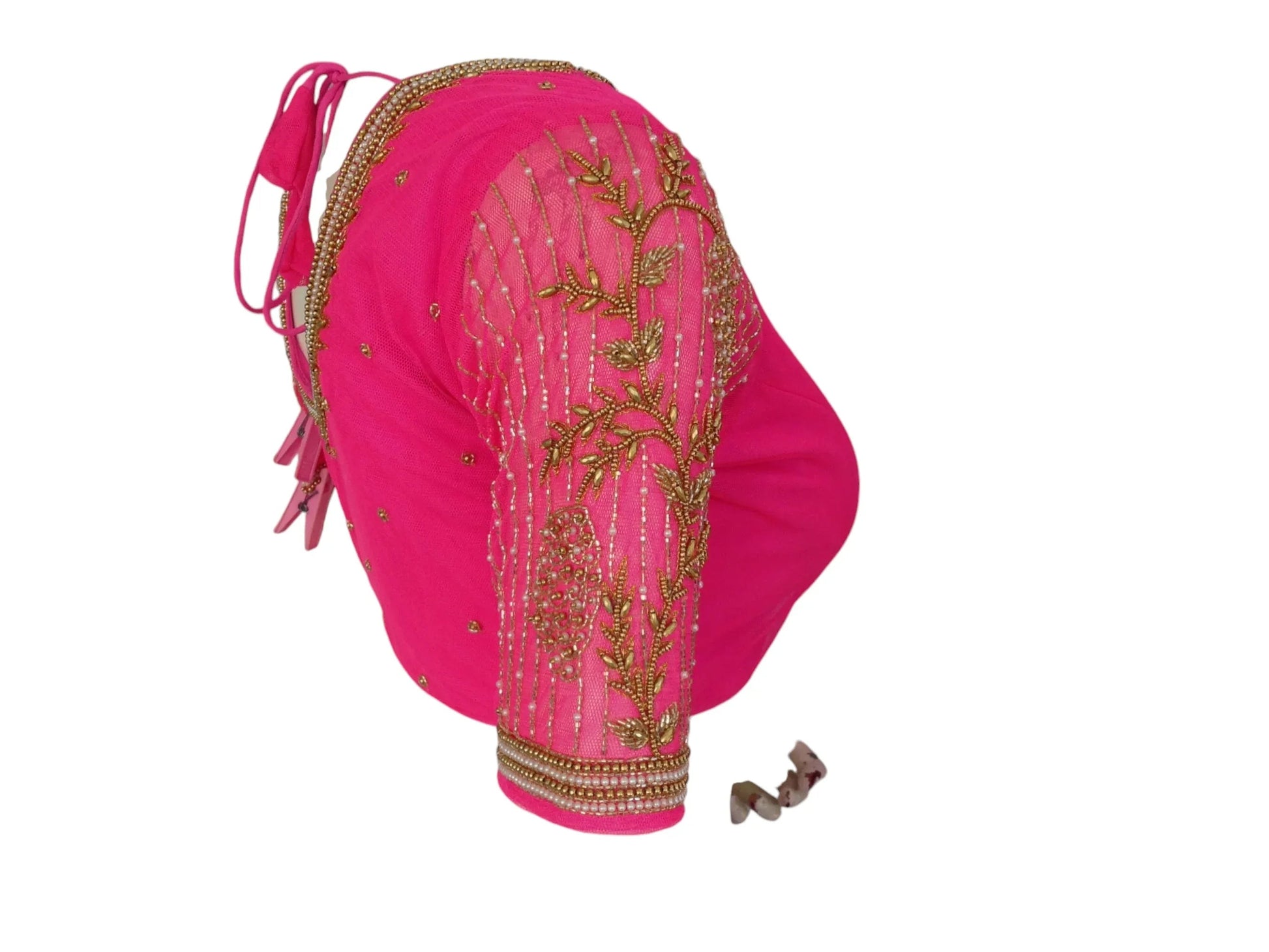 Pink Paradise: Designer Netted Aari Handwork Indian Saree Blouse - D3blouses