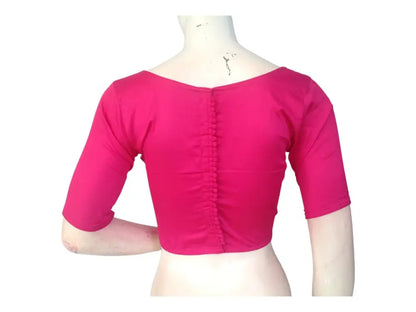 Pink Passion, Boat Neck Plain Silk Saree Readymade Blouse - D3blouses