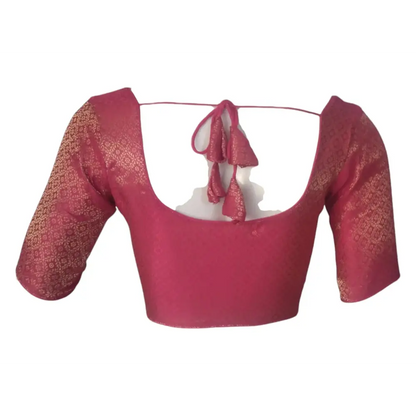 Pink Perfection: Brocade Silk Readymade Saree Blouse - D3blouses