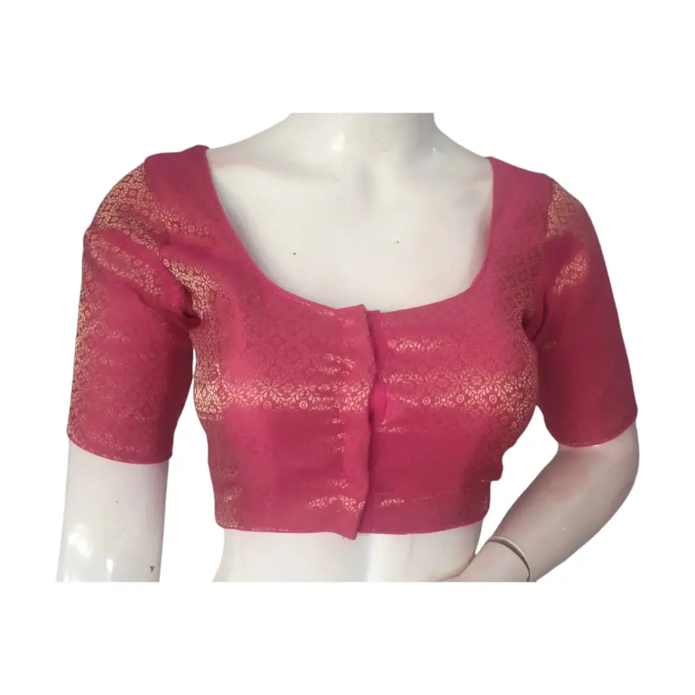 Pink Perfection: Brocade Silk Readymade Saree Blouse - D3blouses