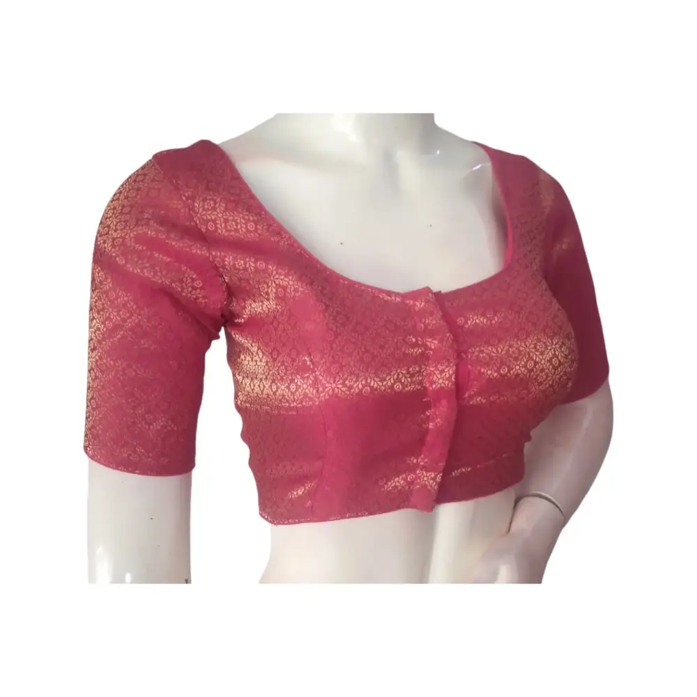 Pink Perfection: Brocade Silk Readymade Saree Blouse - D3blouses