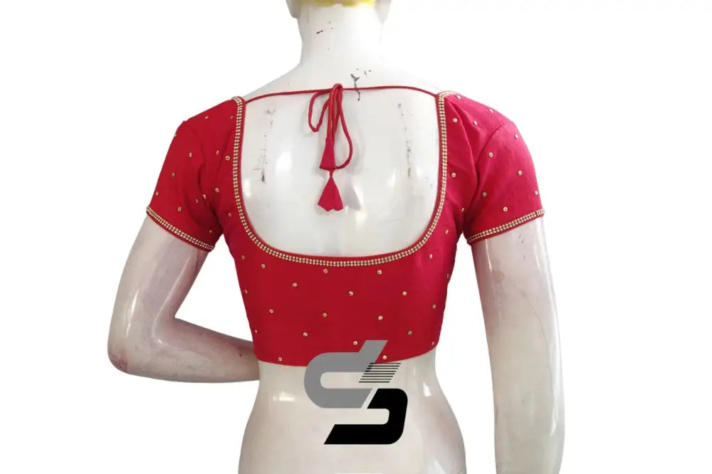 Pink Plain Moti Stone Ready-Made Blouses: Unleash Your Inner Diva and Step Up Your Saree Game - D3blouses