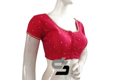 Pink Plain Moti Stone Ready-Made Blouses: Unleash Your Inner Diva and Step Up Your Saree Game - D3blouses