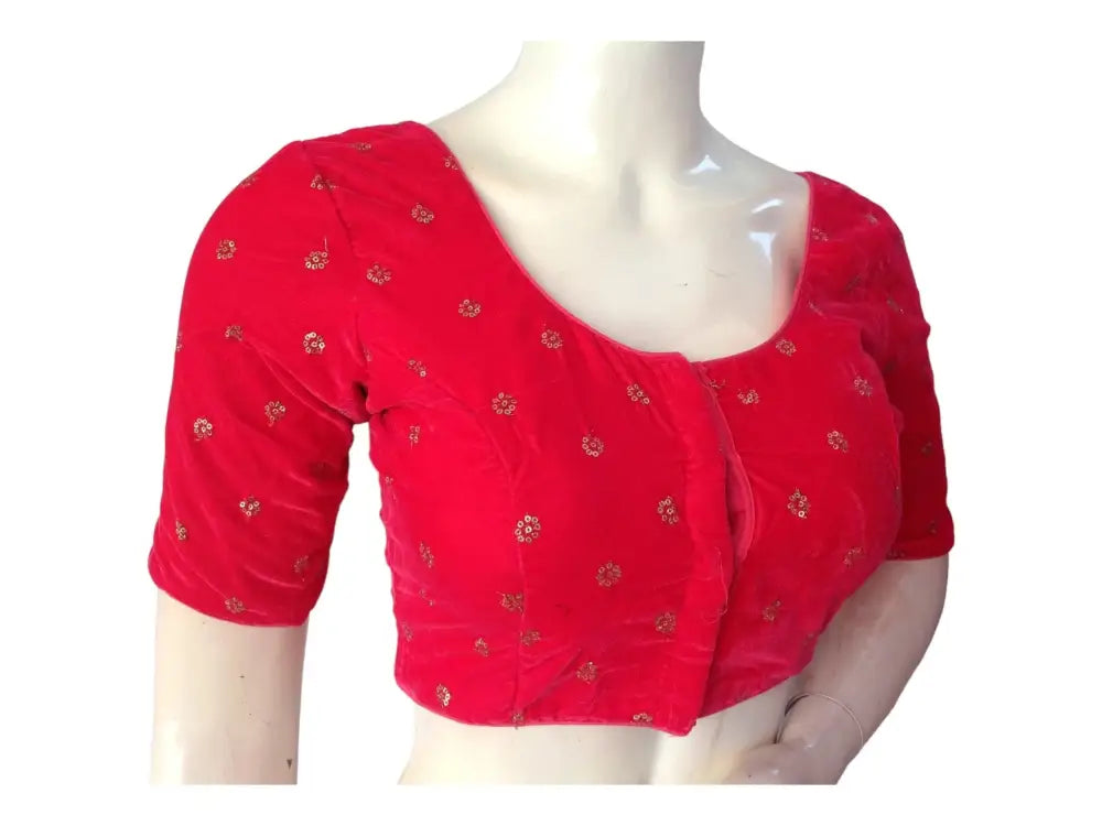 Pink Saree Blouse, Velvet Readymade blouse, Indian Saree Choli top Online - D3blouses