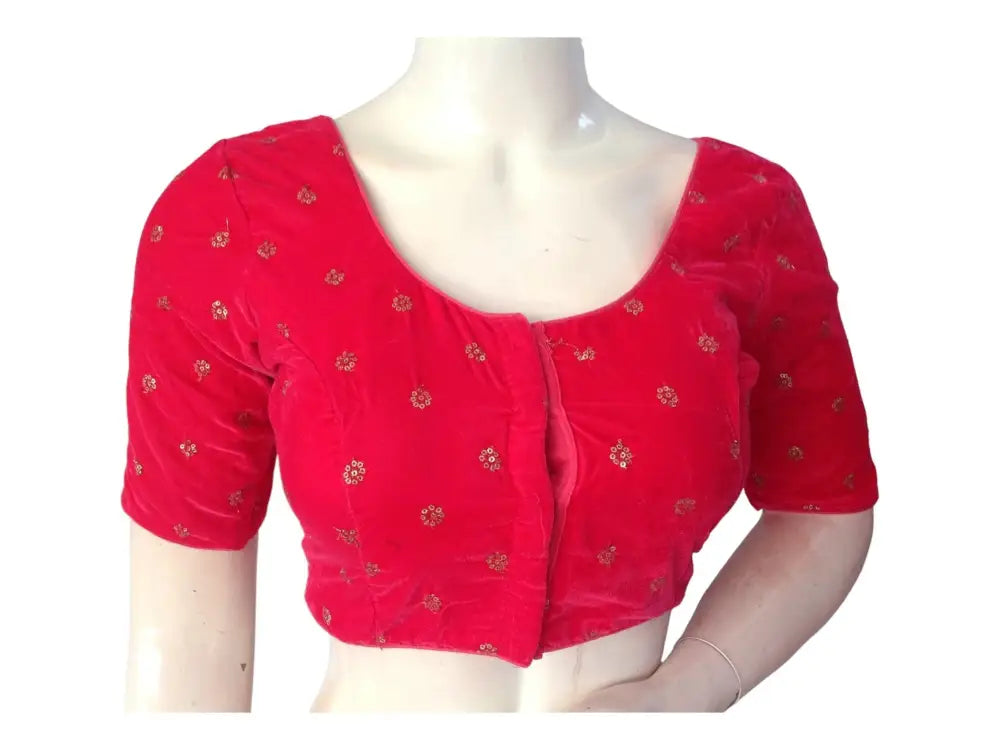 Pink Saree Blouse, Velvet Readymade blouse, Indian Saree Choli top Online - D3blouses