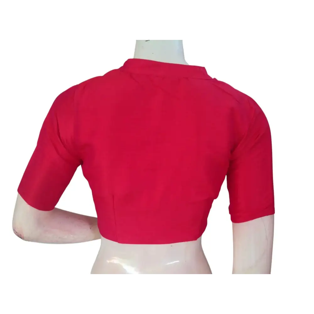 Pink Semi Raw Silk Saree Blouse – Collar Neck, Stitched & Ready to Wear with Cotton Lining - D3blouses