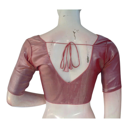 Pinkish Maroon Color Tissue Silk Ready made Saree Blouse - Simple & Warm Tone - D3blouses