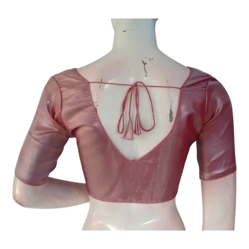 Pinkish Maroon Color Tissue Silk Ready made Saree Blouse - Simple & Warm Tone - D3blouses