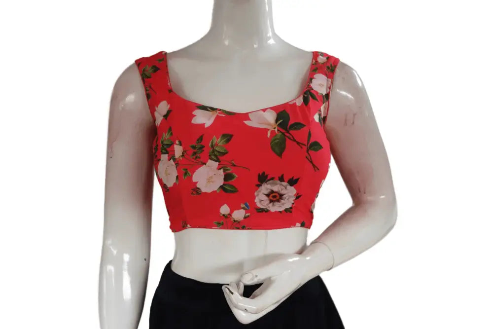 Pinkish Orange Color Designer Organza Sleeveless Readymade Saree Blouse With Tassels - D3blouses