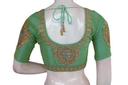 Pista Green Cut Work Designer Readymade Saree Blouses - D3blouses