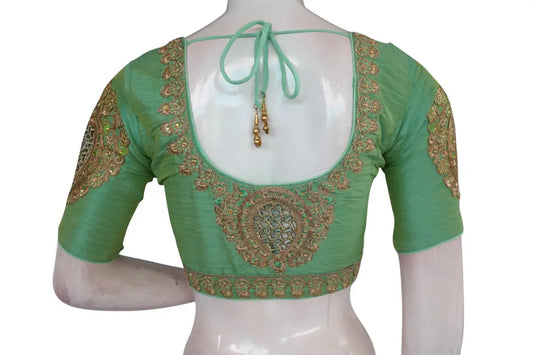 Pista Green Cut Work Designer Readymade Saree Blouses - D3blouses