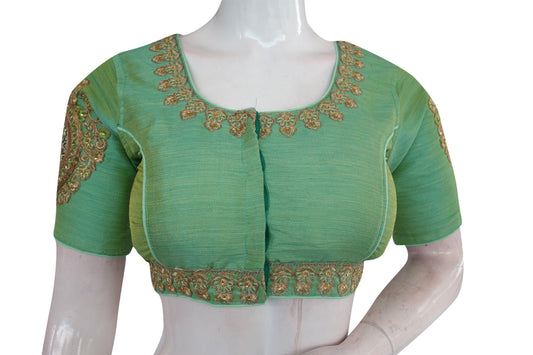 Pista Green Cut Work Designer Readymade Saree Blouses - D3blouses