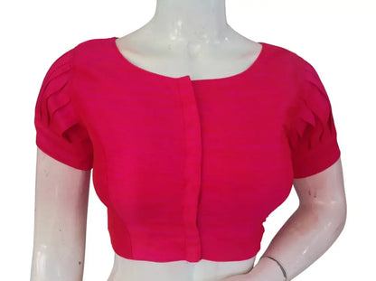 Plain Silk Puff Sleeves Saree Blouse – Ready to Wear for Weddings & Festivals - D3blouses