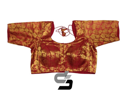 Plus Size Maroon Brocade Silk Saree Blouses, Indian Ethnic Wear - D3blouses