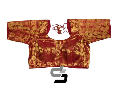 Plus Size Maroon Brocade Silk Saree Blouses, Indian Ethnic Wear - D3blouses