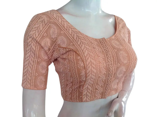 Plus Size Peach Color Chikankari Embroidery Readymade Blouse - D3blouses
