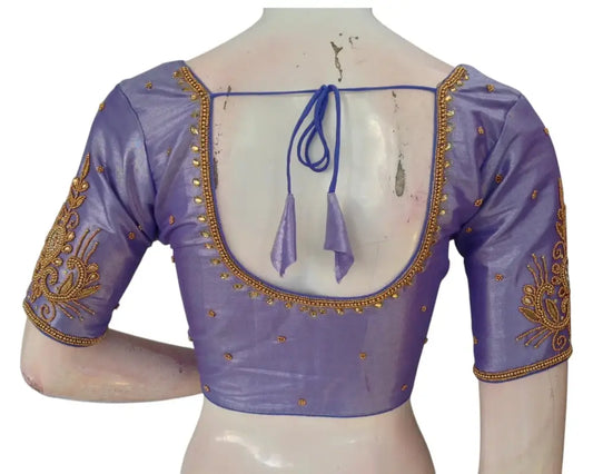 Premium Light Lavender Aari Work Wedding Silk Blouse - D3 Blouses - D3blouses