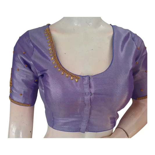 Premium Light Lavender Aari Work Wedding Silk Blouse - D3 Blouses - D3blouses