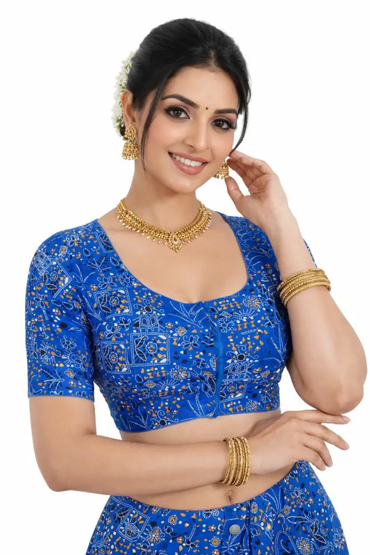 Printed Cotton Readymade Blouse - Multi-Color (Princess Cut) |Indian Saree Choli top Readymade Blouse