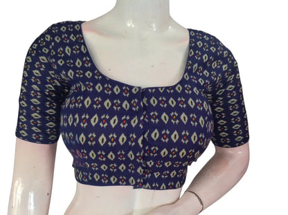 Printed Cotton Readymade Saree Blouse -8 Color Options (Princess Cut)|Choli top Readymade Blouse - Navy Blue / 36